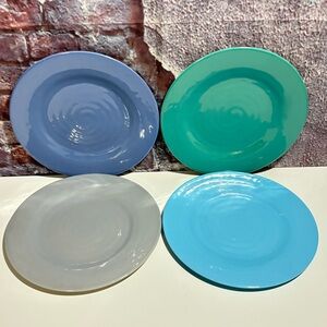 Gibson Melamine Turquoise Aqua Gray Blue 10.75" Dinner Textured Plates Set Of 4